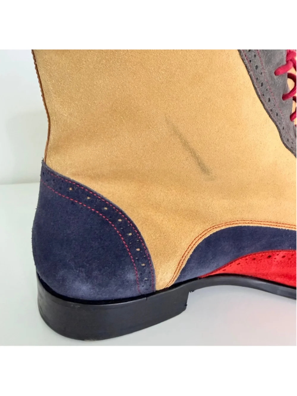 UNDANDY Men's Suede Wingtip Brogue Chukka Boots Size 12 Navy Mustard Red Gray